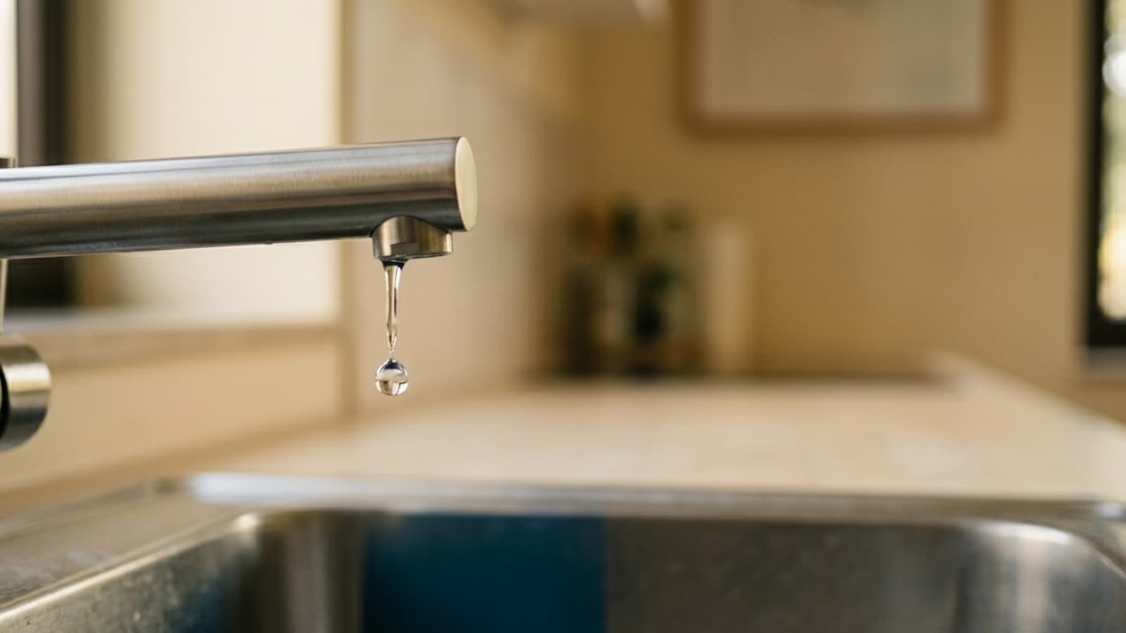 Tropfender Wasserhahn über Spüle, künstlich generiert